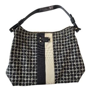 Kate Spade New York Jacquard Shoulder Bag Black Tan Pattern Patent Leather Strap